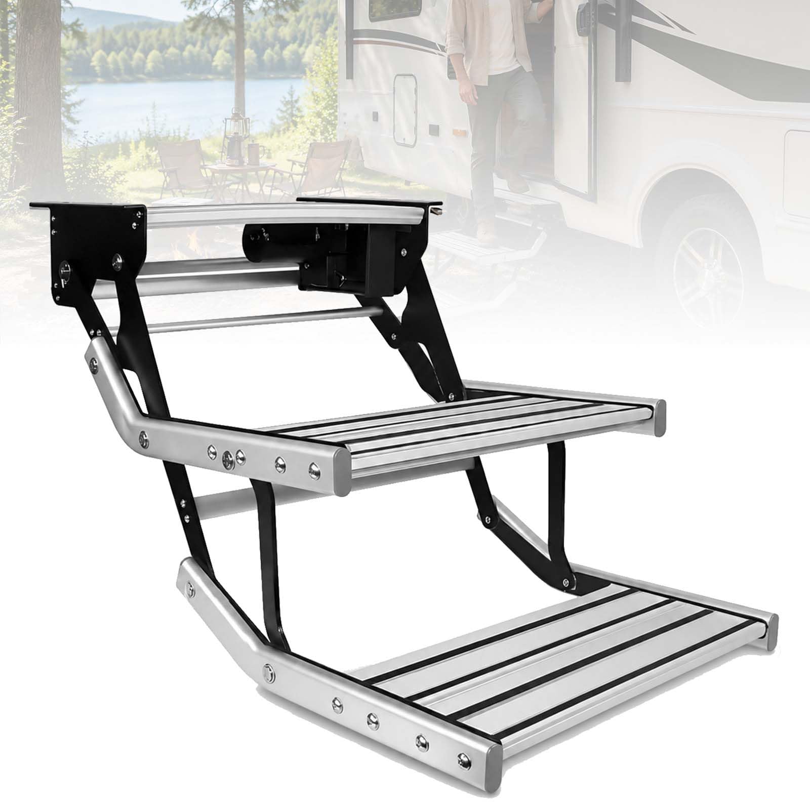 EscalóN de Entrada AutomáTico para Autocaravana, Escaleras EléCtricas RetráCtiles, Gran Capacidad de Carga, con Barra de Luz, para Autocaravanas
