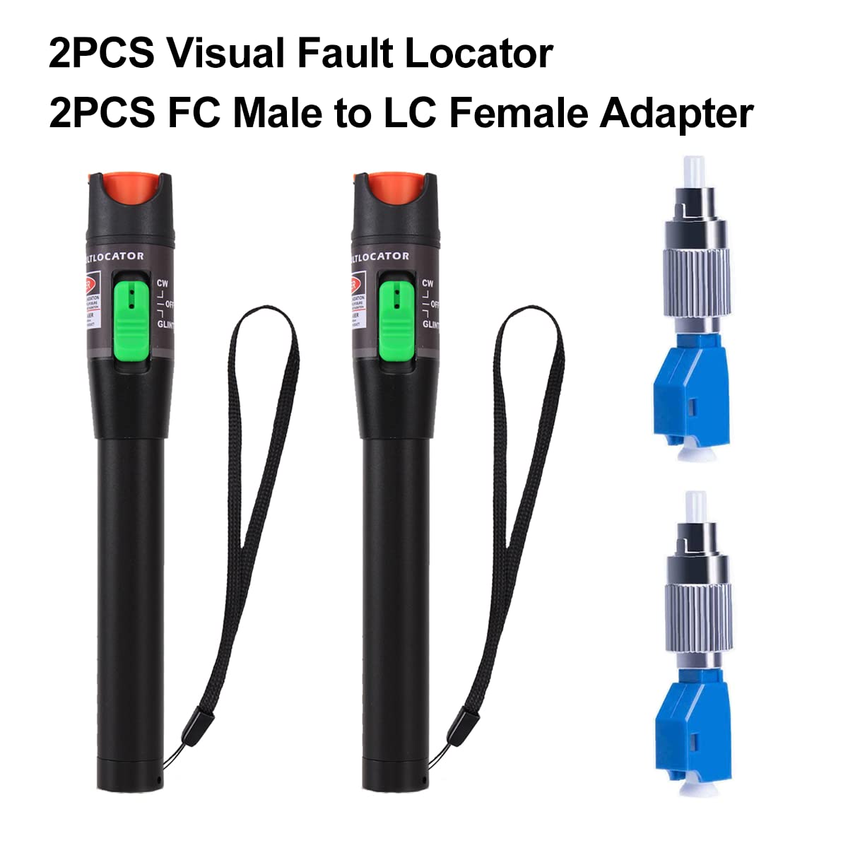 Two VFLTOOL Visual Fault Locators and two FC Male to LC Female Adapters