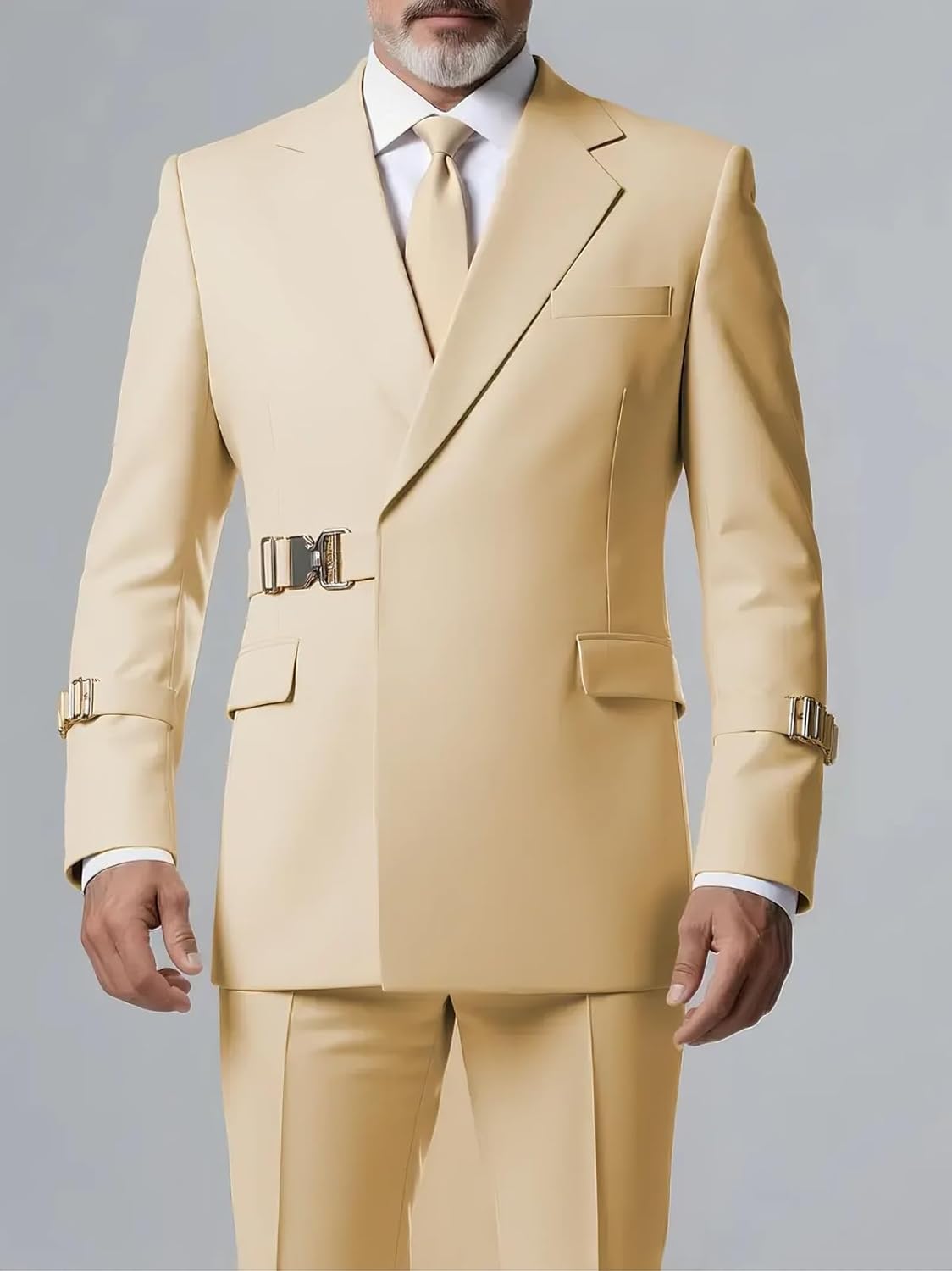 Men's 2 Piece Slim Fit Suit with Metal Clasp Suits for Men Casual Business Wedding Tuxedo - Image 4