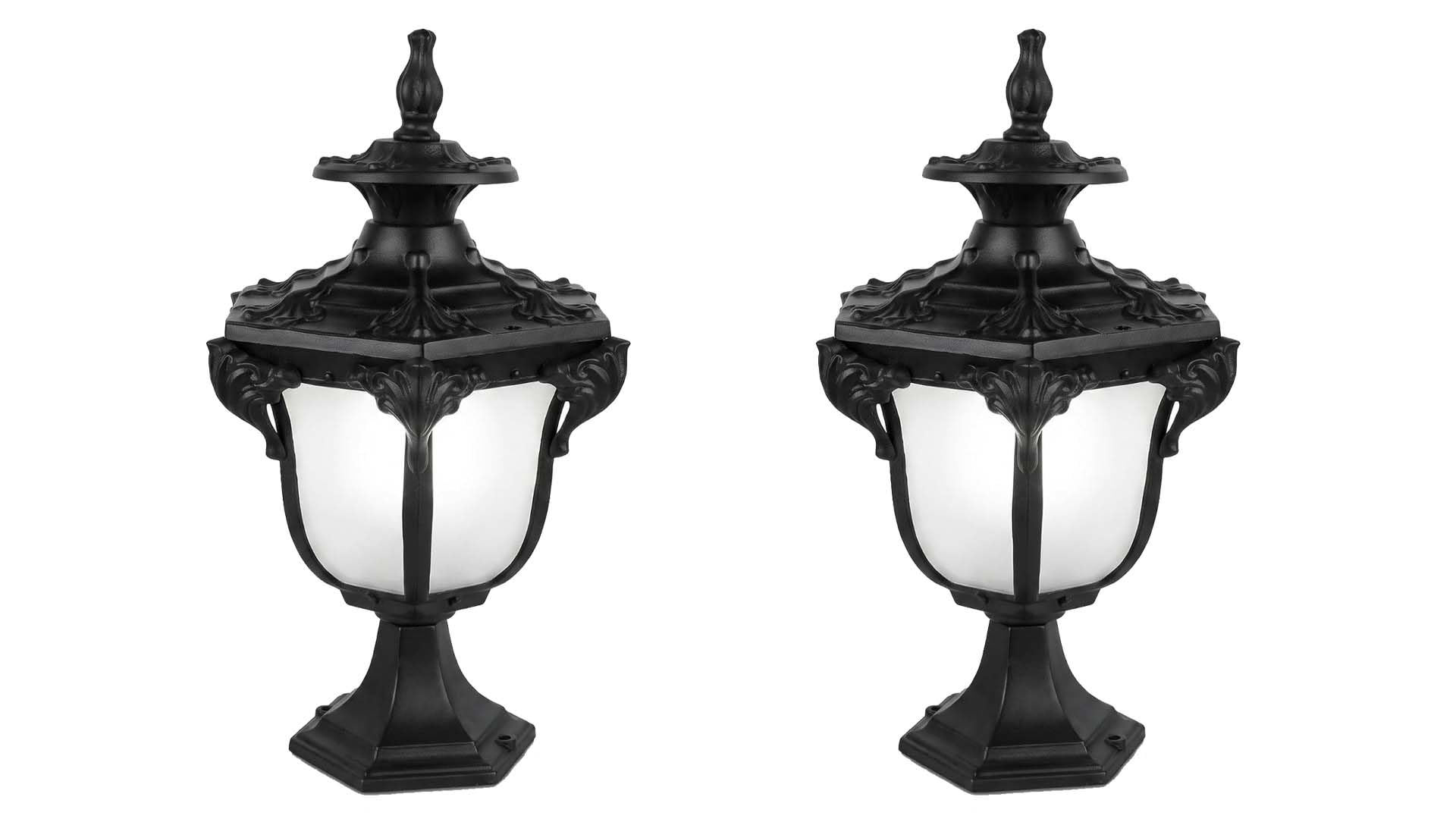 Outdoor Pillar Gate Light, Black Cast Decorative Post Lamp, Set of 2 | Frosted Glass Shade, Weather Resistant Finish, Rust Resistant, Indoor & Outdoor Use, Corrosion-Resistant Body-picture-11