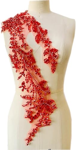 Miniatura 28 de Parches de lentejuelas brillantes de acrílico hechos a mano en encaje, con cuentas y piedras, para coser, accesorios para vestido de novia (negro)