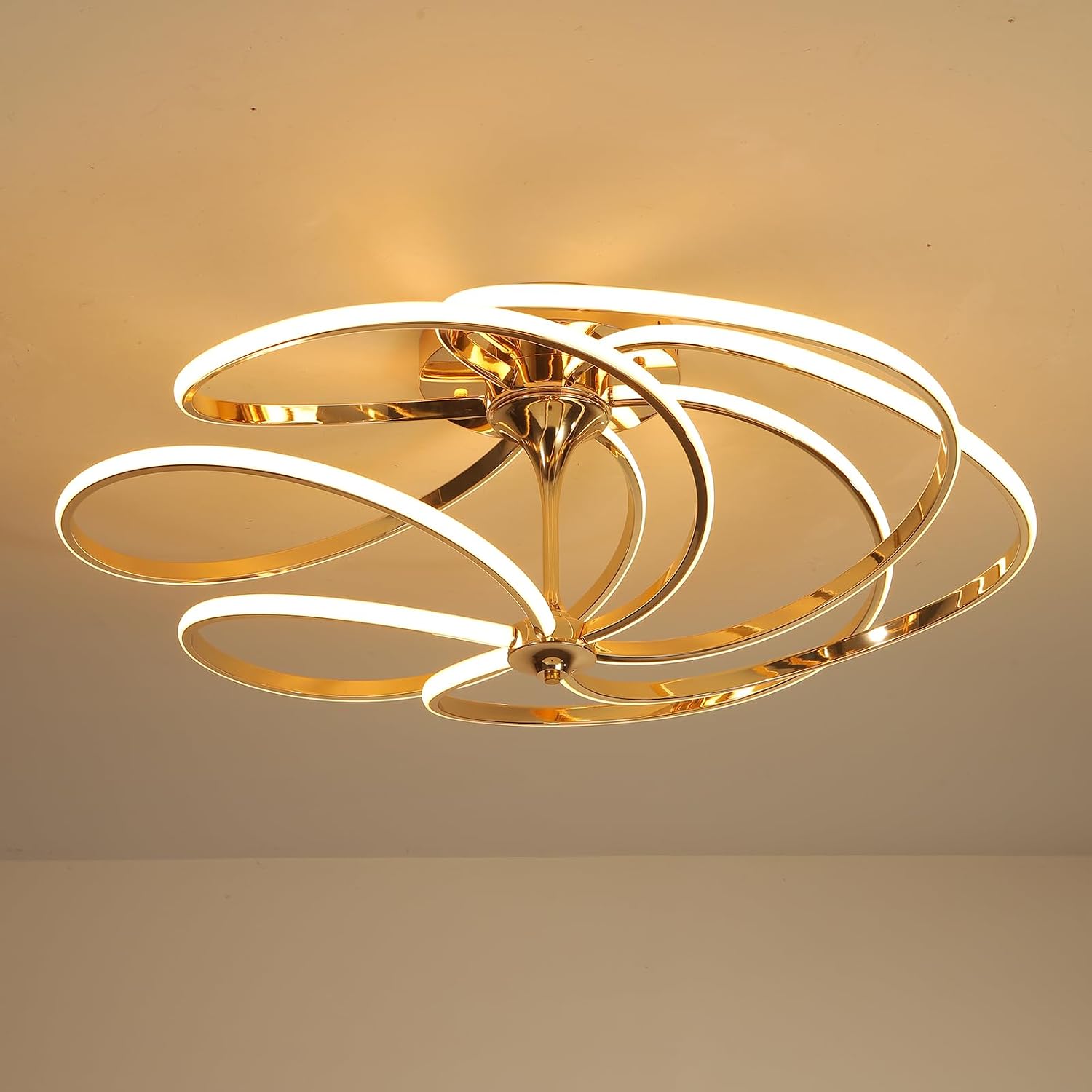 Irregular Designs Chandelier Dimmable with Remote Control Brightness Adjustable 3000K-6000K Hanging Lamp for Living Room Dining Room Bedroom (Gold-Ceiling-BJ228-L)