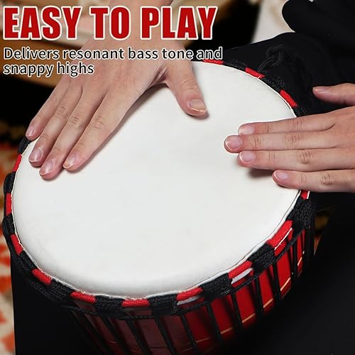 Vista 42 de lotmusic Tambor africano de Djembe, estándar 8" tambor cosido paño azul del Congo, tambor profesional del bongo con la cabeza de tambor de piel