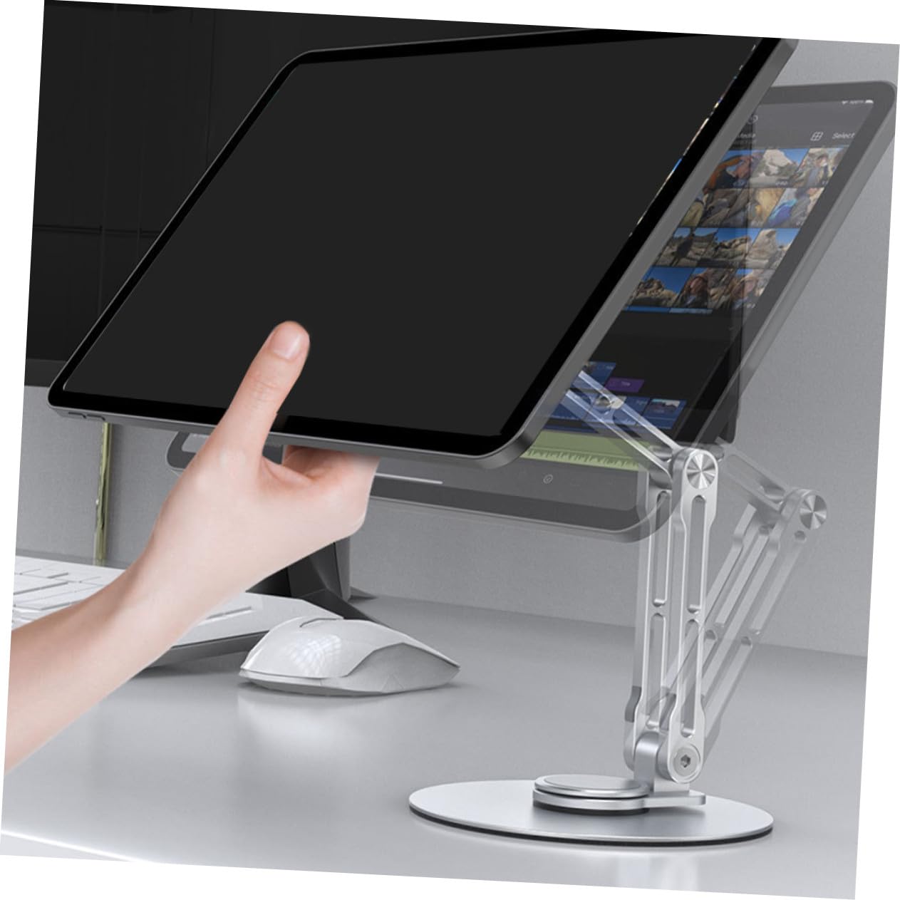 Didiseaon Support Tablette Pliable Alliage Aluminium Stable et Réglable Support Bureau Abs et Silicone Angle Ajustable pour Tablette Tactile Mains pour Vidéo et Appel