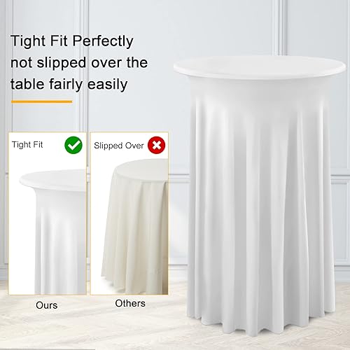 Miniatura 4 de Paquete de 4 manteles redondos blancos de 24 x 43 pulgadas, elásticos, sin arrugas, para cóctel, fiesta, boda, banquete, baby shower, decoración de