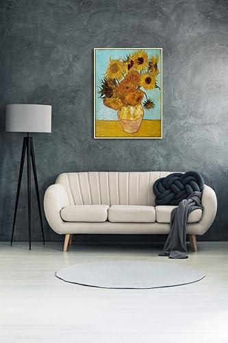 Miniatura 6 de Wieco Art Lienzo enmarcado con diseño de girasol de Vincent Van Gogh, pinturas al óleo enmarcadas, arte de pared para sala de estar, decoración de
