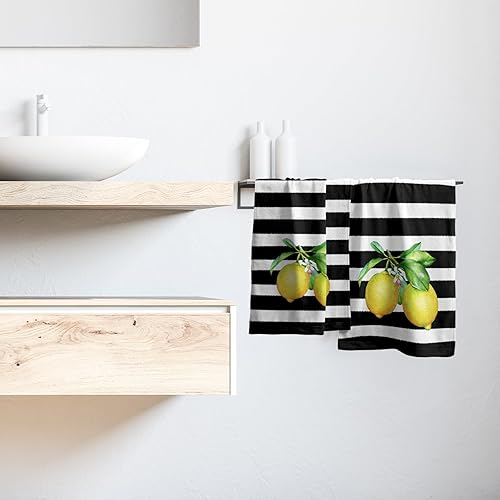 Vista 215 de Toallas de mano en blanco y negro – Toallas clásicas a rayas blancas y negras, toallas de baño modernas y sencillas, toallas de baño absorbentes