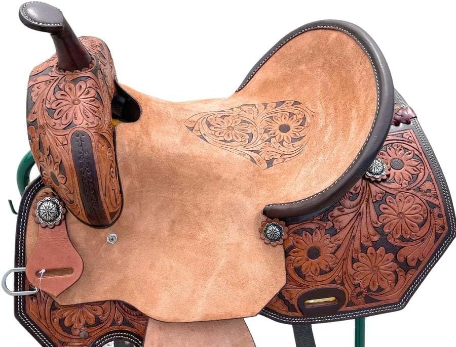 Horse Saddle Leather Western Barrel Racing Handmade Premium Comfort Horse Saddle for Best Riding Trail Equestrian Tooled Carved Size: 10-18 inches Seat Available, UG32