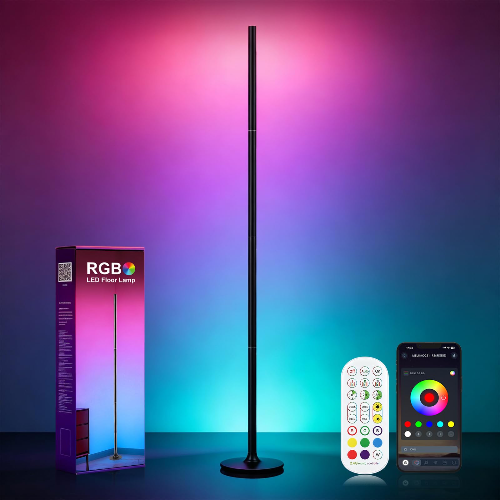 Smart RGB Corner Floor Lamp by AGELCK – 31"/47"/63", Aluminum, Black, Model EISS-CIMI-12