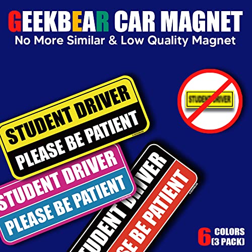Geekbear Student Driver Car Magnet (Yellow/Black, 3 Pack) - Rectangular Shape, 8.7 X 3.6 Inch #TOP1