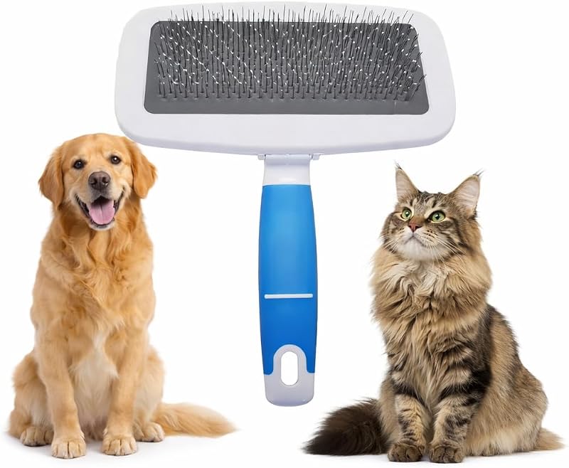 2 in1 grooming pet Slicker Brush forDe-Shedding Fine Comb for Finishing & Detail Ergoromic Handle Grip Suitable for All Hair Types Double-Layer Needle Design