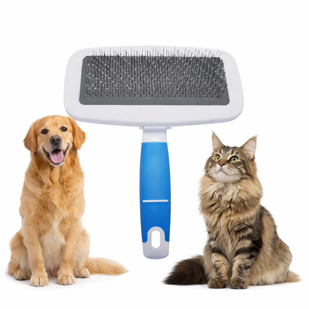 2 in1 grooming pet Slicker Brush forDe-Shedding Fine Comb for Finishing & Detail Ergoromic Handle Grip Suitable for All Hair Types Double-Layer Needle Design