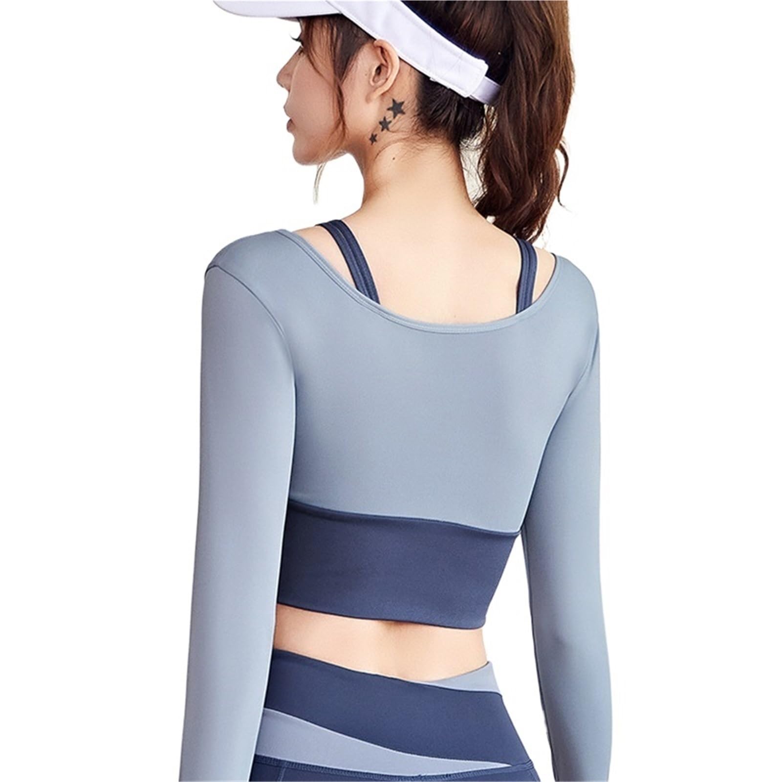 Top Sportivo Donna Camicia Sportiva da Donna Falso Due Pezzi Crop Top a Contrasto Collant Top da Palestra Camicie da Yoga Abbigliamento Sportivo Fitness Corsa Canotta da Allenamento(Black,M)