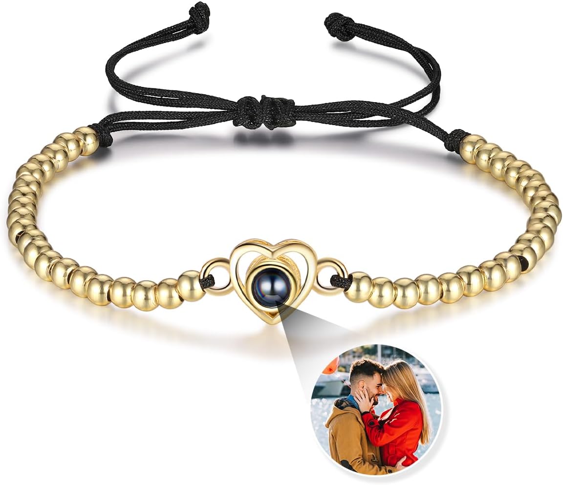 Fortheday Custom Photo Bracelet Personalized Photo Projection Bracelet Heart Photo Bracelets with Picture Inside for Women Men Girlfriend Boyfriend Personalized Gifts Valentine's Day