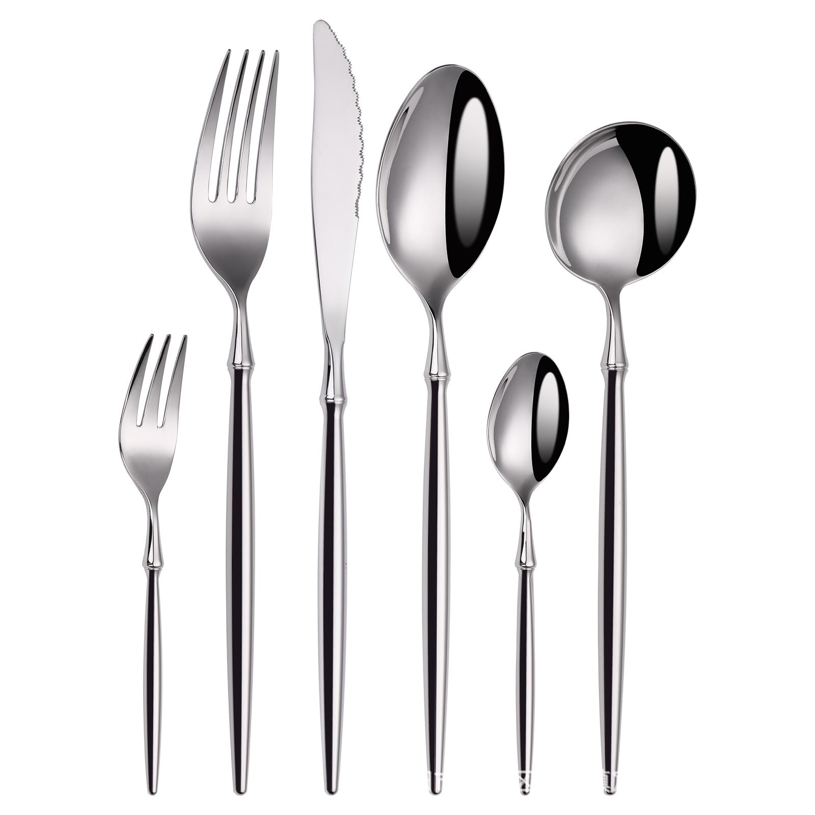 OLSKFUH Cutlery Flatware Cutlery Set, 6/24/36/48 Pieces 304 Stainless Steel Steak Knife, Fork And Spoon Set Hammered Handle Knife And Fork Dessert Spoon And Fork Tableware,3-8Set-48Pcs