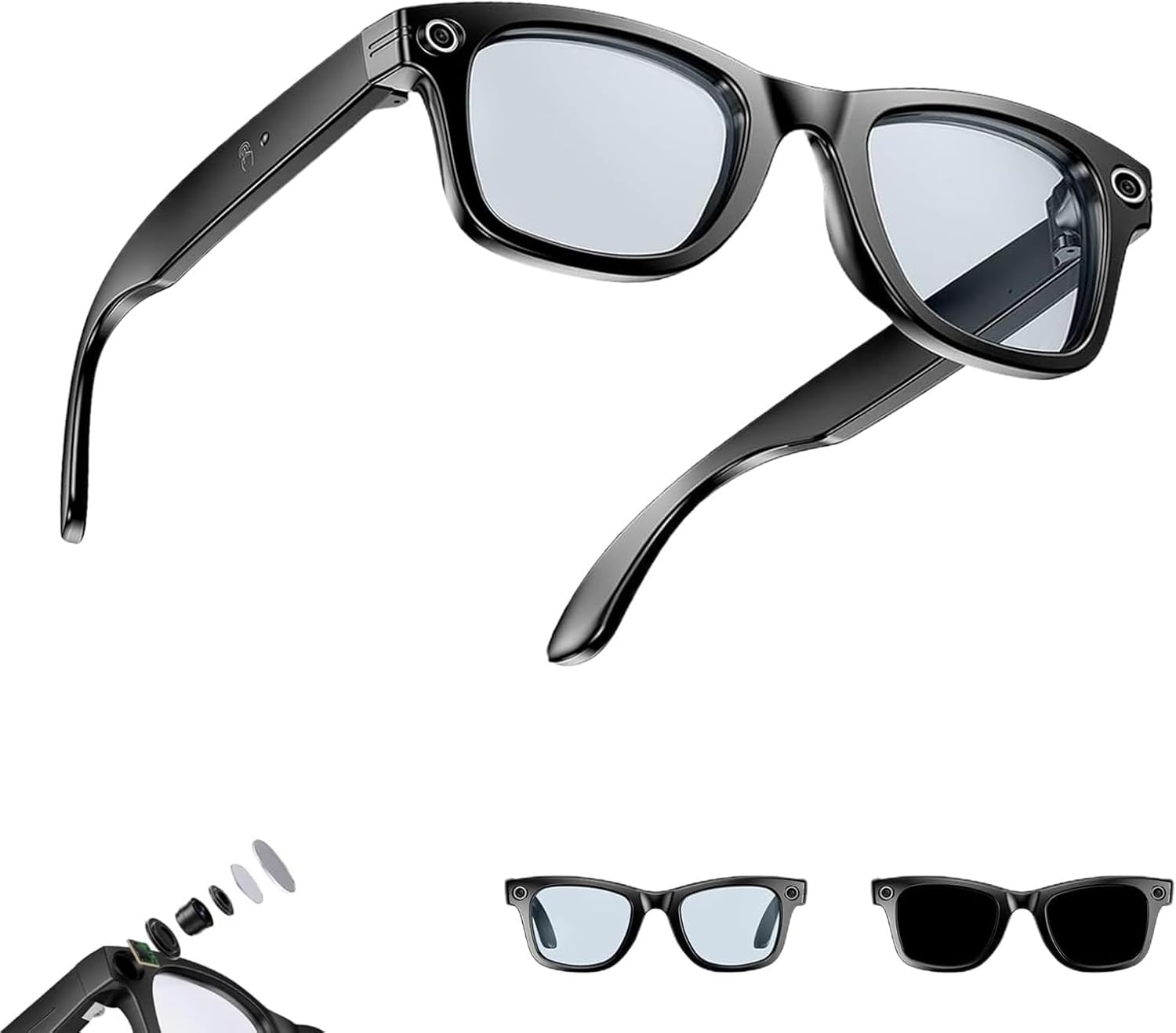 Cyanvue Smart Glasses, Cyanvue AI Smart Glasses, 8mp Camera Glasses with Music & Call Features, Waterproof AI Bluetooth Smart Eyewear with Camera, Anti-Blue Light Eyewear Everyday Wear (Black)