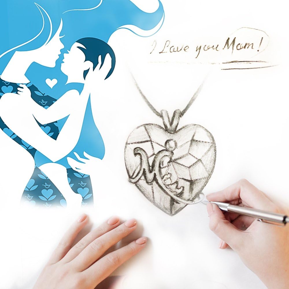 Mum Heart Pendant Necklace with Austrian Blue Crystal for Women Engraved I Love You Forever