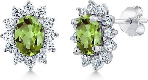 Miniatura 9 de Gem Stone King Aretes de plata de ley 925 con diseño de zafiro azul y halo de princesa Diana Kate Middleton para mujer 300 unidades ovalados 0276 x