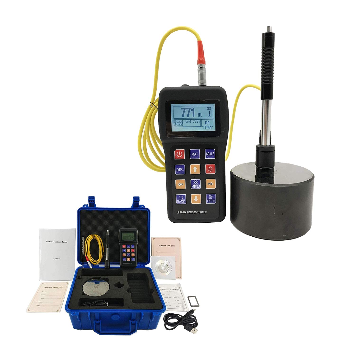 Tragbarer Leeb-Härteprüfer: Multiskala-Konvertierung (HL/HRC/HB/HV/HS/HRB/HRA), 170-960 HLD-Bereich, w/D-Typ-Schlaggerät & Testblock, 360° Allwinkel-Metallprüfung
