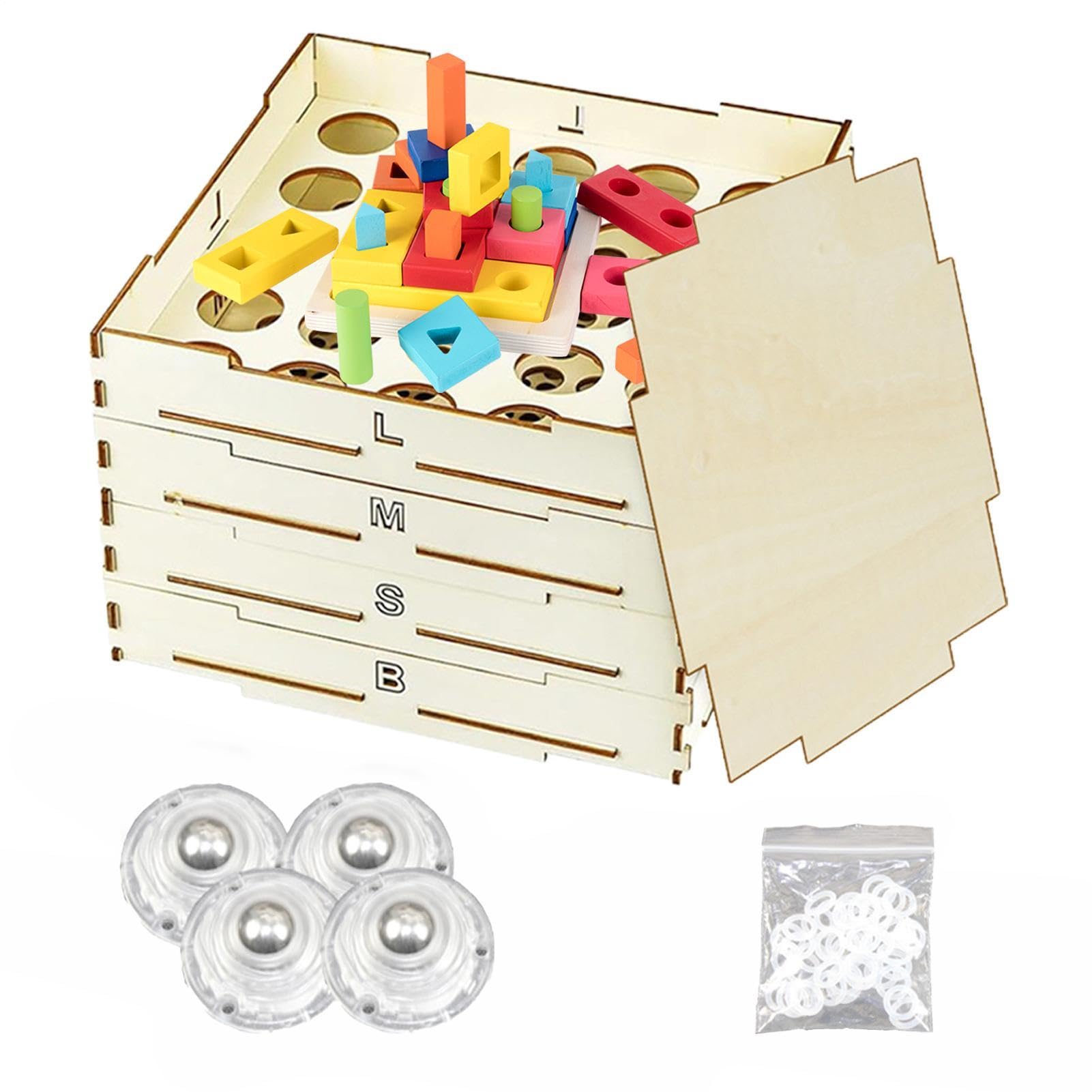 Genérico Wooden Building Bricks Sorter - Four Tray Storage Organizer Box