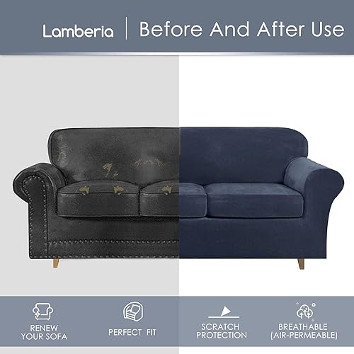 Miniatura 5 de Lamberia - Funda de sofá de alta elasticidad para sofá de 2 plazas, 3 piezas, gruesa y lavable, funda de terciopelo de felpa, protector de muebles