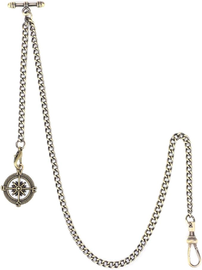 ManChDa Pocket Watch Albert Chain Pocket Watch and Chain, Tbar Chain