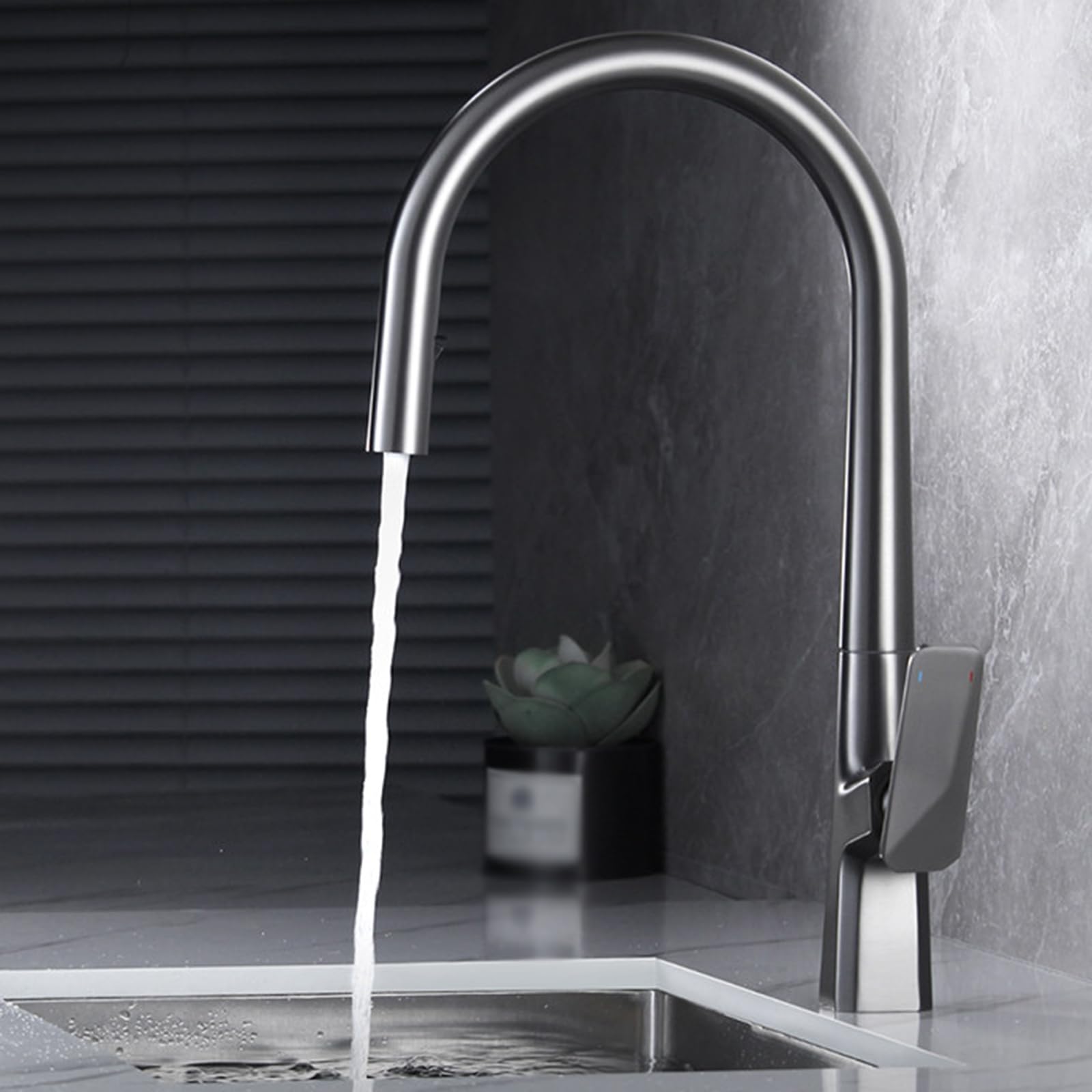BiaoTeng Grifo Cocina para Fregadero 2 Salidas con Ducha Extraible Giratorio 360 Grados agua Fría y Caliente Grifo Cocina Extraible Laton Gris
