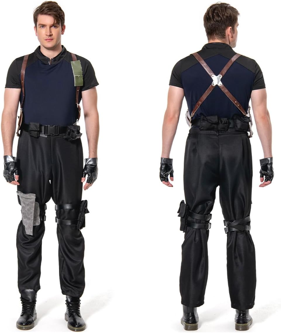 Mens Cosplay Jacket Pants Uniform Top Brown Belt Holster Gloves Halloween Costume