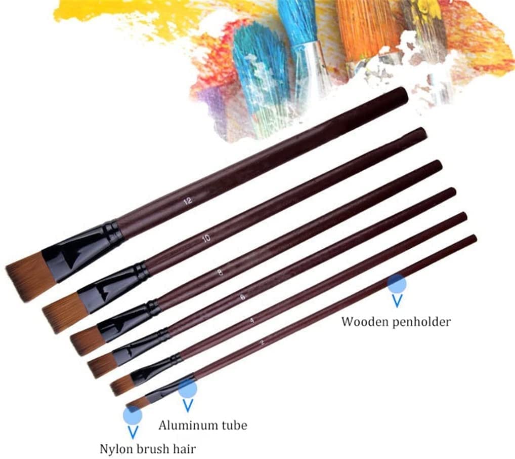 XBTGS Juego de pinceles de cabeza plana de nailon para pintura de pelo acrílico, aceite, acuarela, artista, kits de pintura profesional, 6 piezas/juego de pinceles,