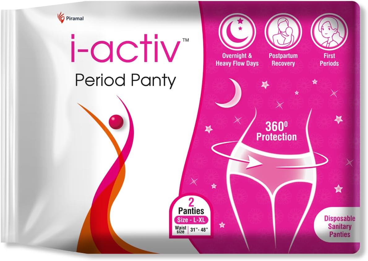 i activ Period Panty for Girls & Women | L-XL | 2's Pack | Disposable Period Panties for Women for Heavy Flow Periods | Maternity Pads after Delivery | 360 Degree Protection | Waist Size - 31" to 48"