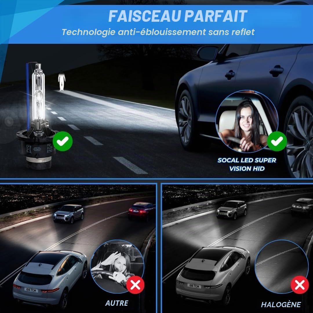 SOCAL-LED 2x D2S HID Ampoules 35W AC OEM Xenon phares Direct Remplacement 6000K cristal blanc