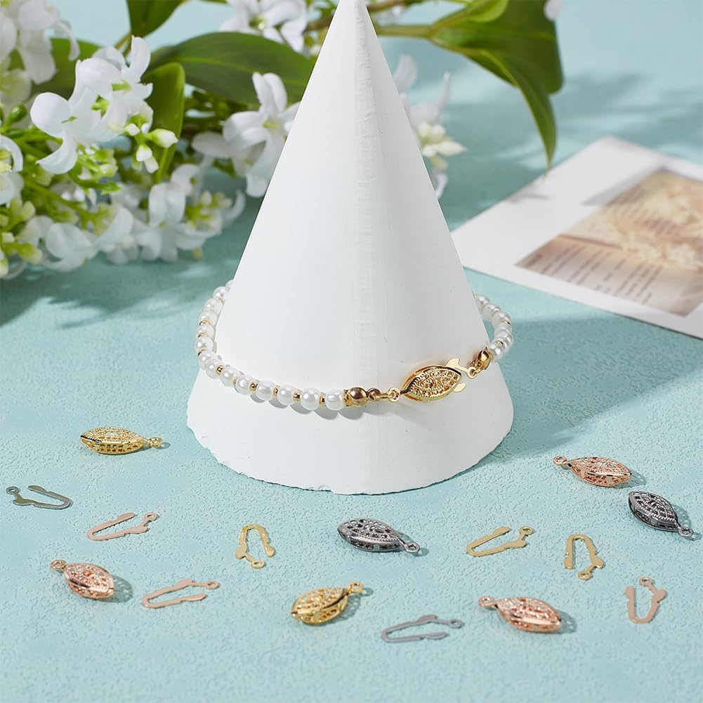 BENECREAT 60PCS Oval Fish Hook Clasps Connector, 3 Colors Stainless Steel Filigree Necklace Clasp, Jewelry Slide Clasps for Pearl Knotted Jewelry Making Craft Layered Necklace Bracelet - Image 4