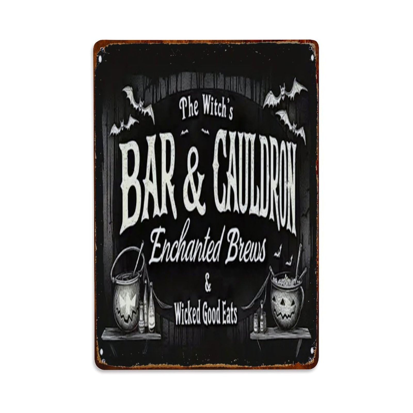 Rkundrne Vintage Witch's Bar & Cauldron Halloween Metal Tin Sign Garden Bedroom Cafe Bar Man Cave Home Wall Decor Metal Poster 8X12 In