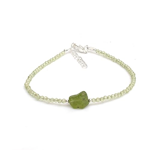 Gempires Mothers Day Gift Peridot Beads with Raw Peridot Bracelet for Women, Peridot Beaded Jewelry, 2.4-2.5 mm Faceted Beads, August Birthstone,