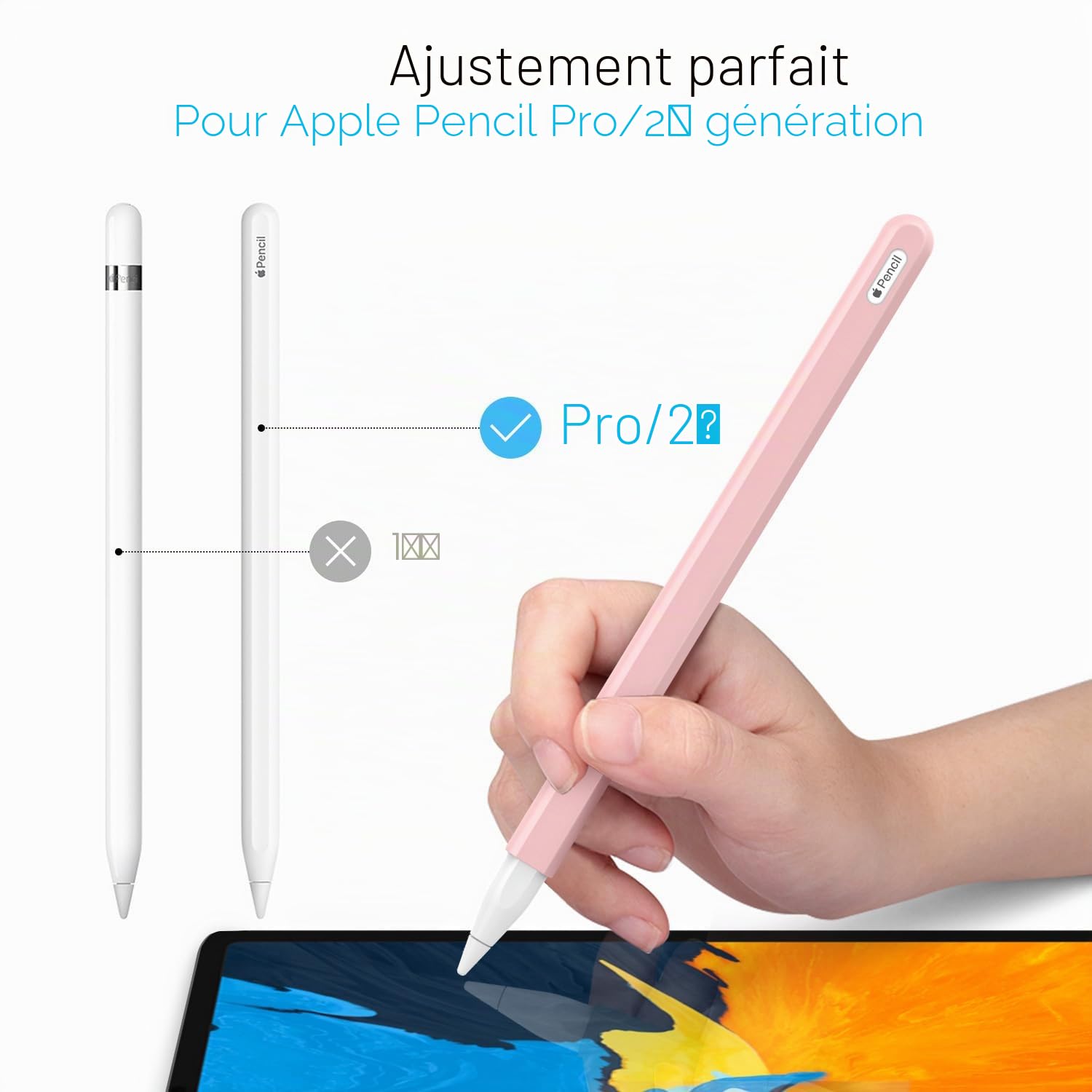Moko Coque Compatible avec iPad iPencil 2e Génération, Étui Housse de Protection pour Stylet en Silicone, Cover de Stylet avec Pointes de Rechange et Clip Intégré - Rose Clair