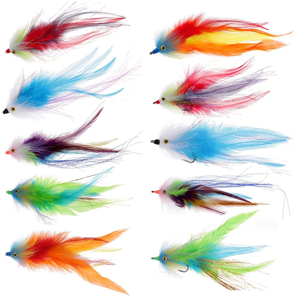 Generic 2 Pieces Artificial Feather Fly Fishing Saltwater Flie Streamer Steelhead Salmon Striper Pike Trout with Hook