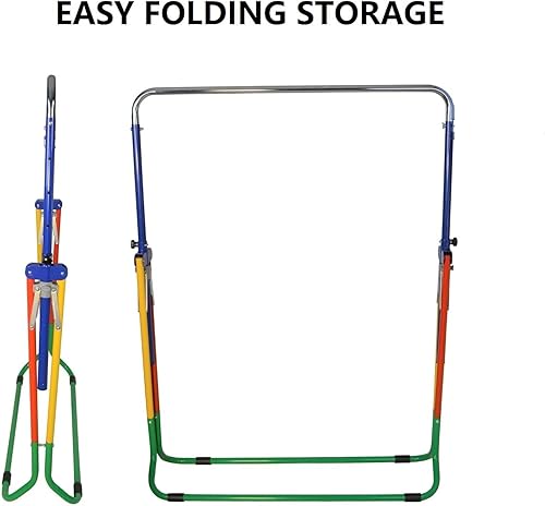 Miniatura 9 de Barra de entrenamiento de gimnasia para niños, barra plegable expandible 5 en 1 + alfombrilla de 6 x 2 pies, asiento de columpio, 2 anillos de