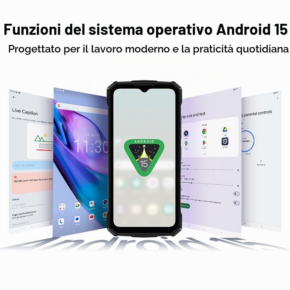 Fire 7 Rugged Smartphone,13000mAh 18W,16GB+256GB/2TB 5G Android 15 Telefono Indistruttibile,64MP+16MP AI Fotocamere,6.6''HD+90Hz Cellulare Antiurto, IP68/NFC/3 slot/OTG (Verde)