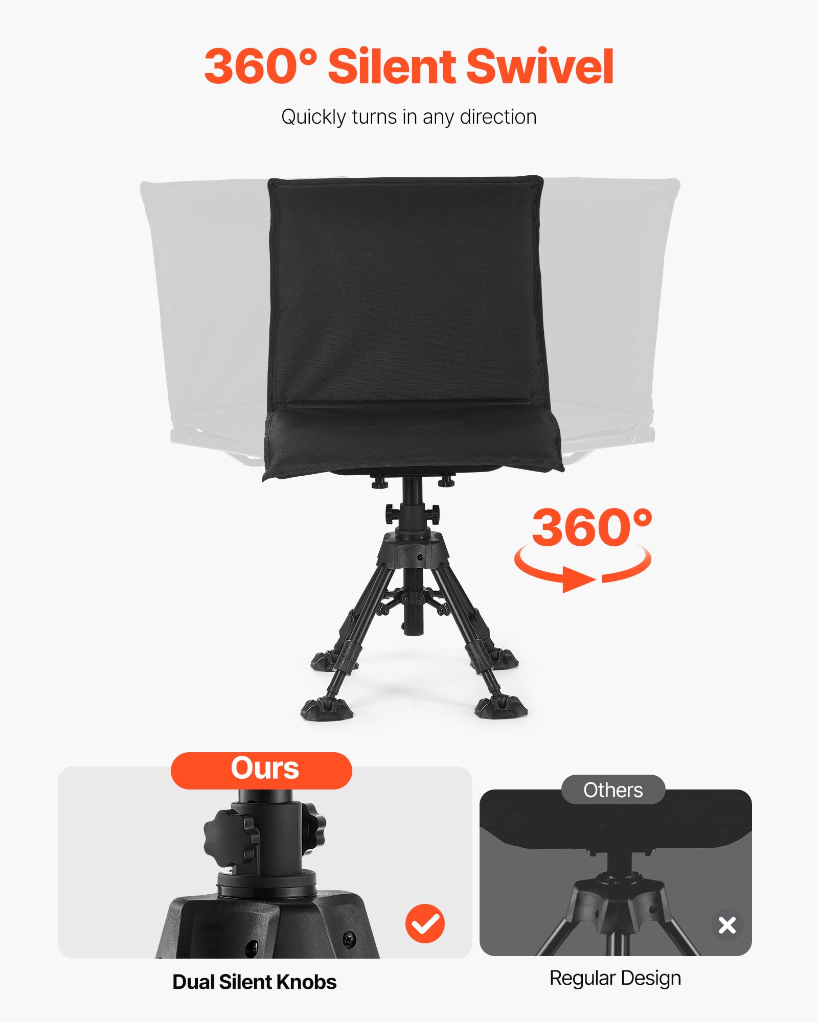 VEVOR Krzesło myśliwskie, ciche obracanie o 360°, składane przenośne krzesło żaluzjowe, wytrzymała, stalowa rama, z pokrowcem na siedzenie, obrotowe nóżki zapobiegające opadaniu, regulacja wysokości