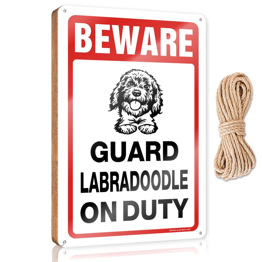 YYHLEH Wooden Signcute Decore For Room Beware! Guard Labradoodle On Duty Wooden Sign(23X35CM)