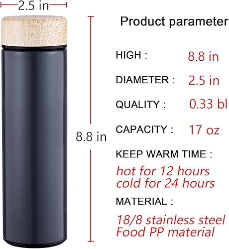 Miniatura 3 de Botella de agua de 15 onzas de acero inoxidable, termo con aislamiento al vacío, a prueba de fugas, mantiene las bebidas calientes y frías, ideal