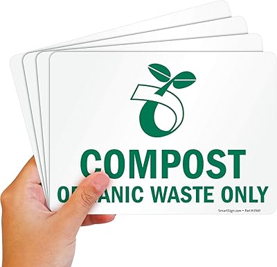 SmartSign (Pack of 4) 5 x7 inch “Compost Organic Waste Only Recycling Sticker Labels with Symbol, 5 mil Laminated Polyester with SuperStick Adhesive, Green and White