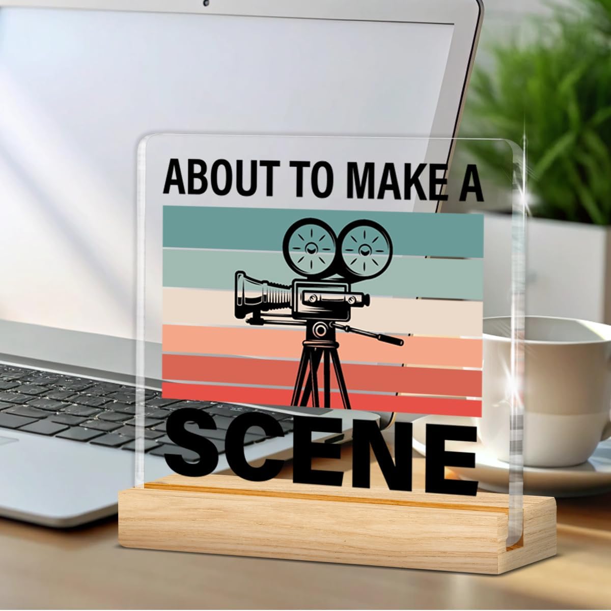 Director Gifts for Men Women, Christmas Birthday Funny Gifts for Film Director Film Enthusiast Movie Maker, About to Make a Scene Acrylic Plaque Sign Home Office Desk Decor image 3