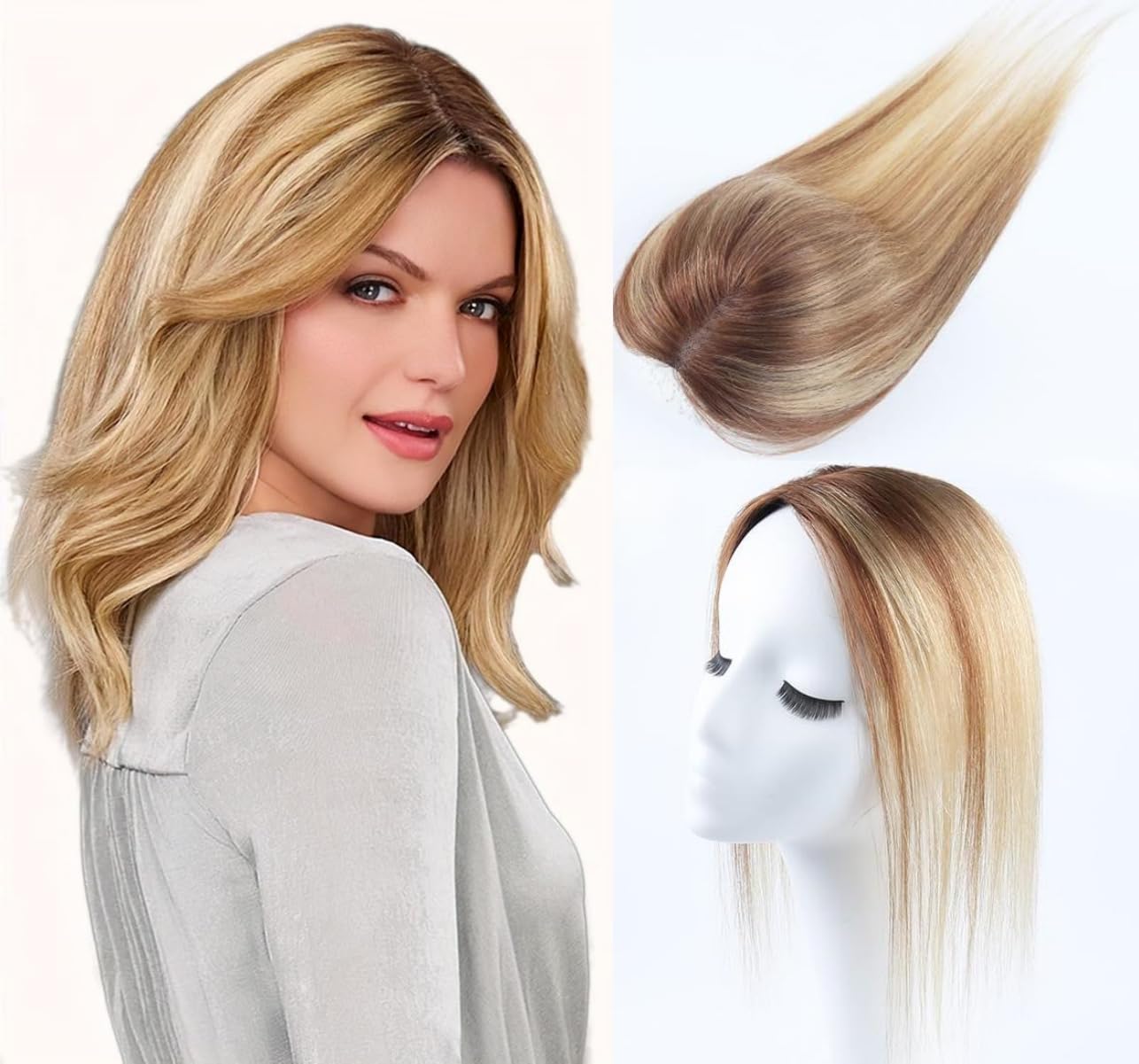Sexycat Hair Toppers for Thinning Hair Women Real Human Hair Mixed Color Clip in Hairpieces Human Hair Top of Head Fluffy Without Bangs