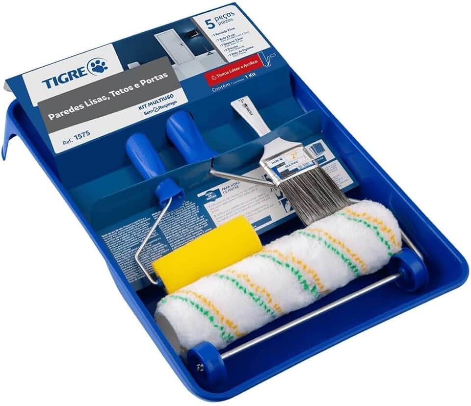 Rolo De Pintura, Pinceis Tigre, Kit Anti Respingo, 5 Peças Multiuso