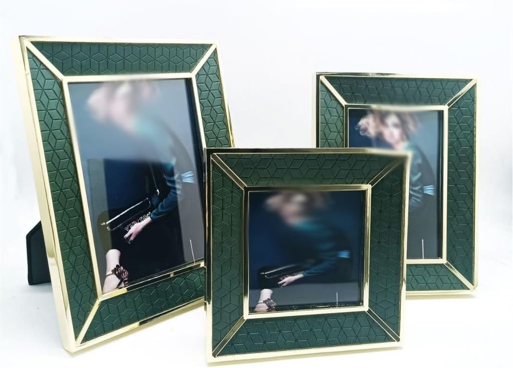 Metal frame inlaid with leather photo, soft decoration, table