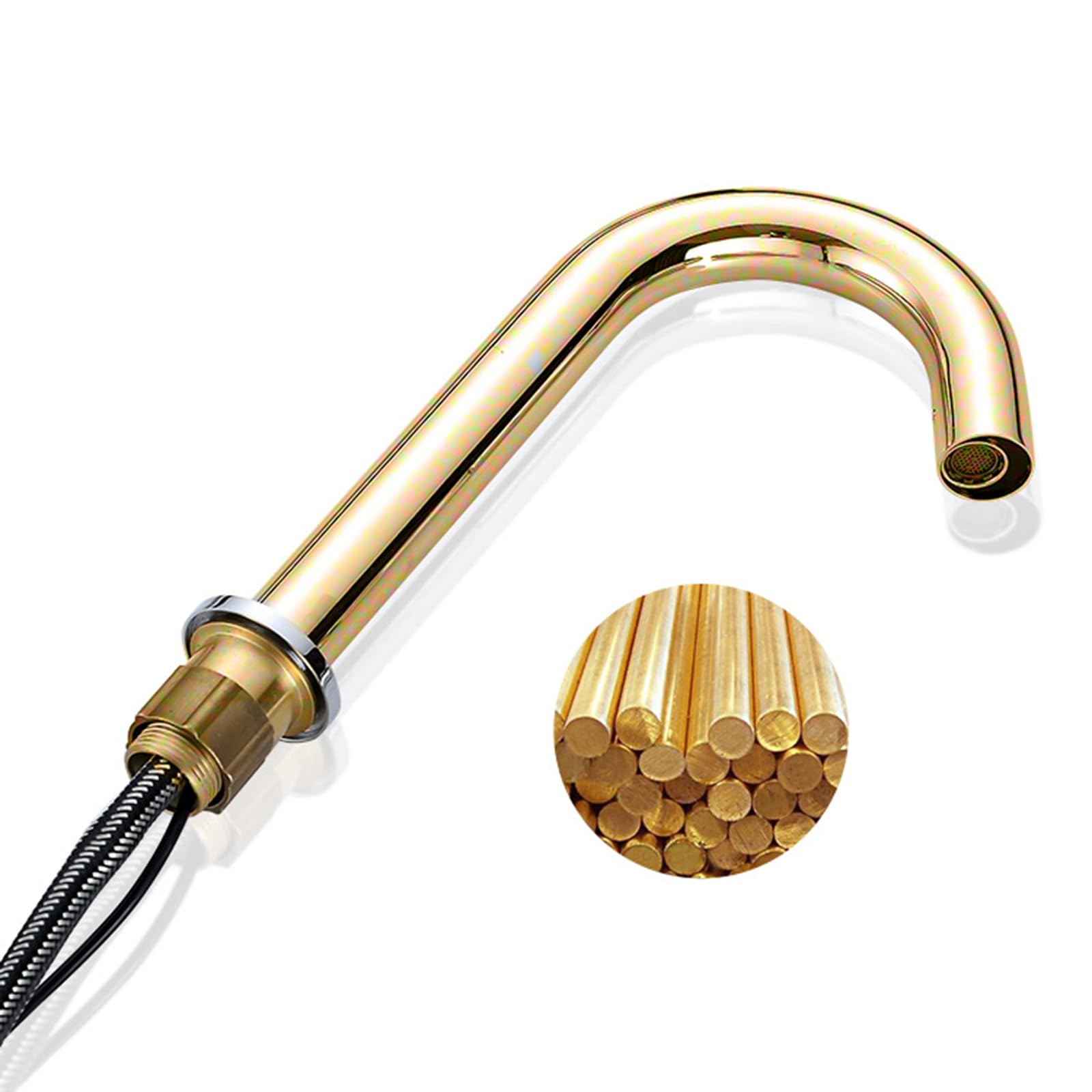 XJTNLB Grifo Lavabo Sensor Automático Grifo Automatico Baño Caño Cuello de Cisne Griferia Baño Agua Fría y Caliente,Oro,Alto