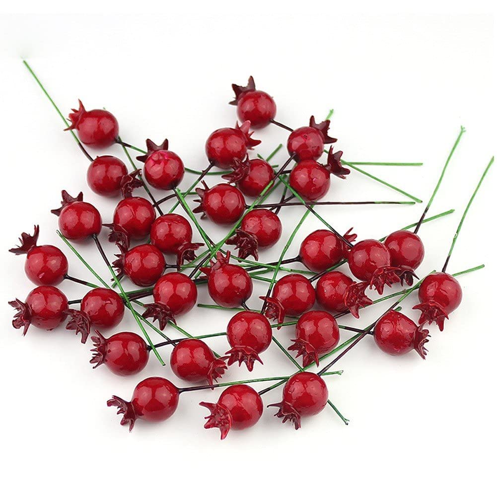 Wudaizhi Red Artificial Mini Pomegranate 25Pcs Pomegranate Fruit Stamen Simulation Fruit Bouquet For Christmas Wedding Home Decor
