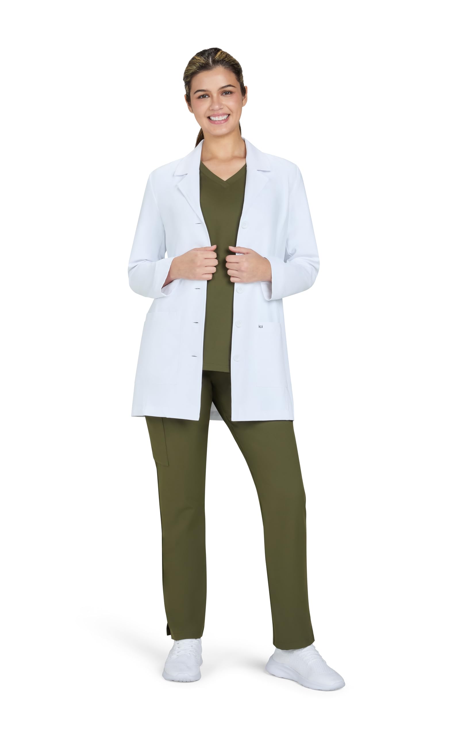 KOI Scrubs Essentials Hema - Abrigo de laboratorio elástico con 4 bolsillos para mujer