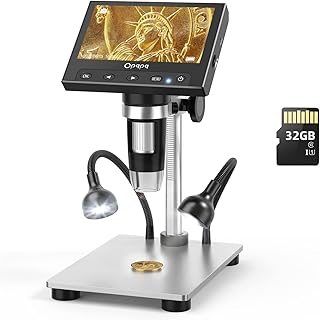 Coin Microscope 1000X - 4.3 Inch LCD Digital Microscope with 32GB Card, Opqpq USB Coin Microscope for Error Coins with 12MP Camera, LED Fill Lights, Metal Stand, PC View, Windows Compatible